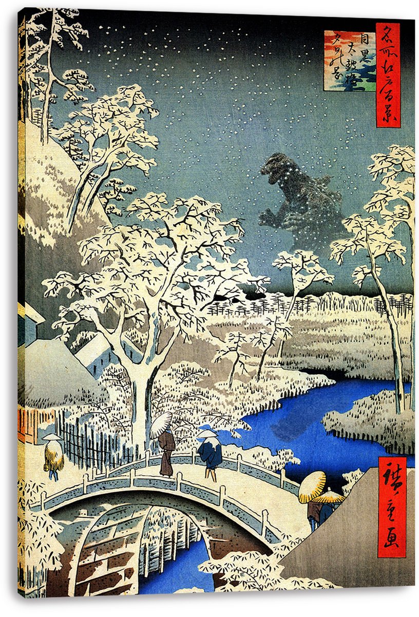Godzilla Ukiyo-e Winter Landscape Decorative Painting (paper and canvas) art poster printing print