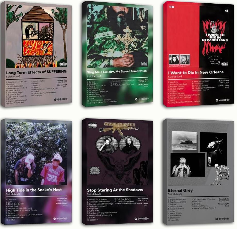 Suicid boys Poster Music Album Cover Signed Limited Print Posters Set of 6 (Paper and Canvas) Art Poster Printing Print
