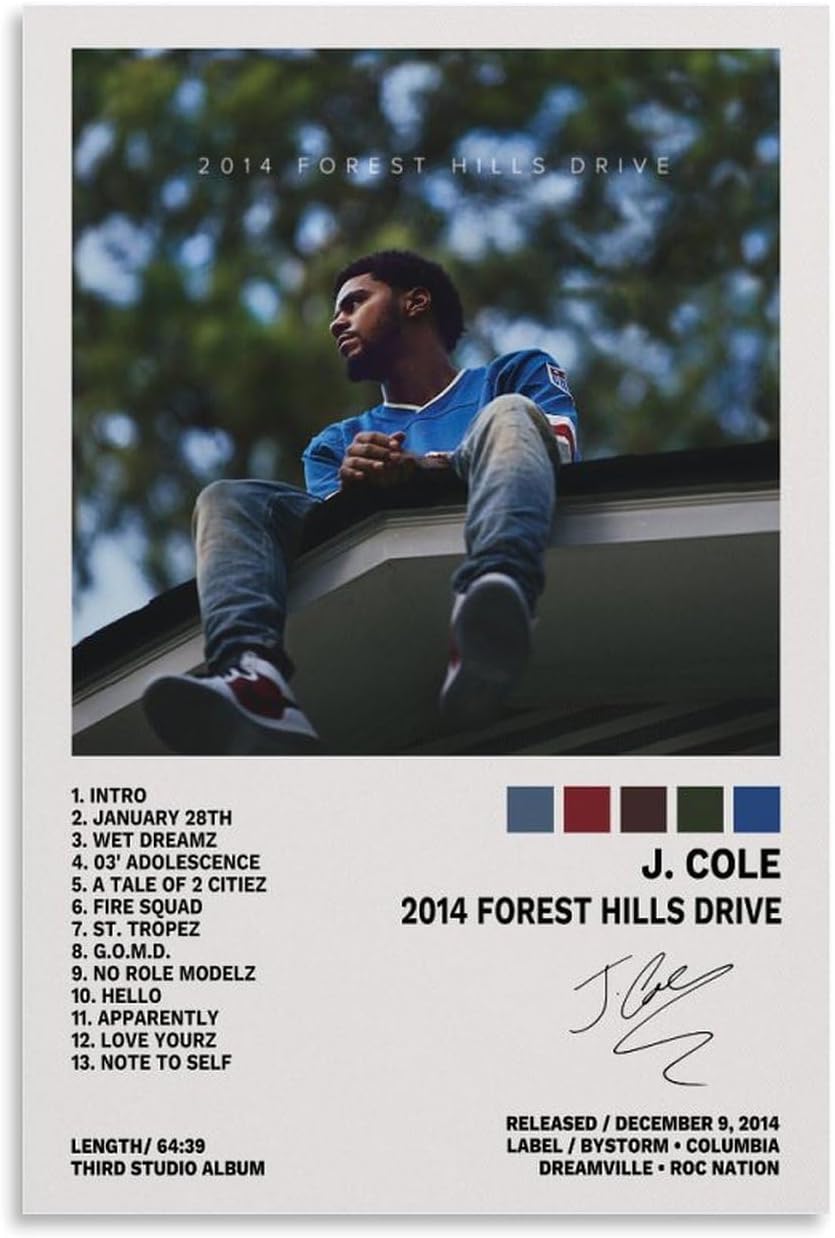 J Cole 2014 Poster Forest Hills Drive Music Album Cover Poster (Paper and Canvas) Art Poster Printing Print