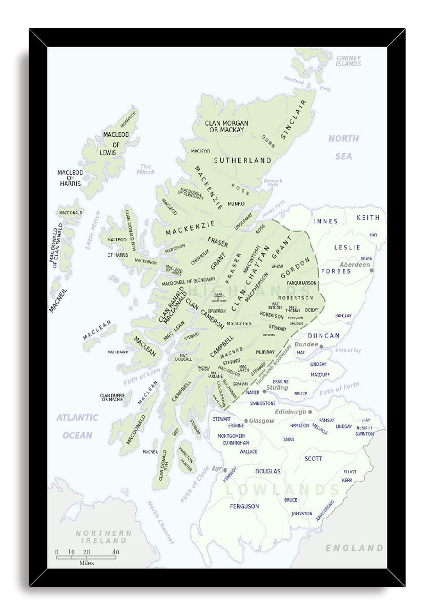 Historical Scottish Clans Map Decorative Painting (paper and canvas) art poster printing print