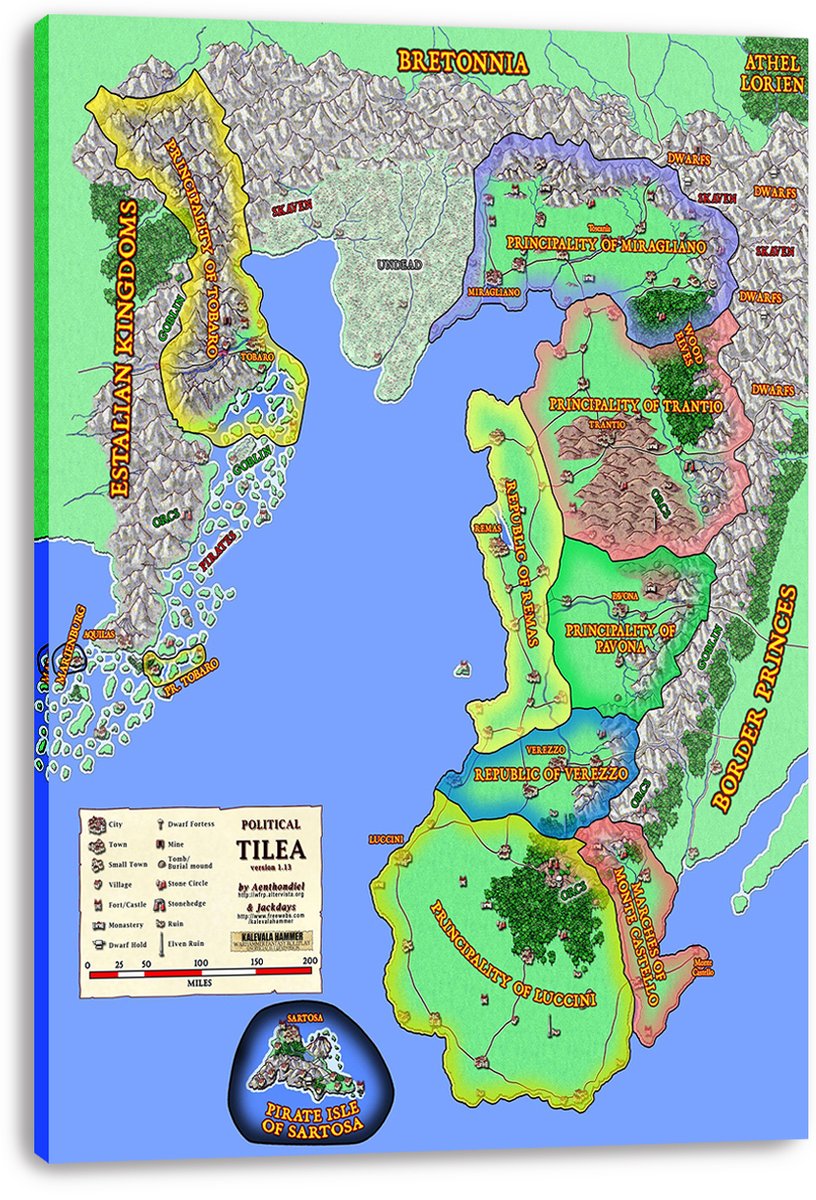 Warhammer Fantasy Political Map of Tilea Decorative Painting (paper and canvas) art poster printing print
