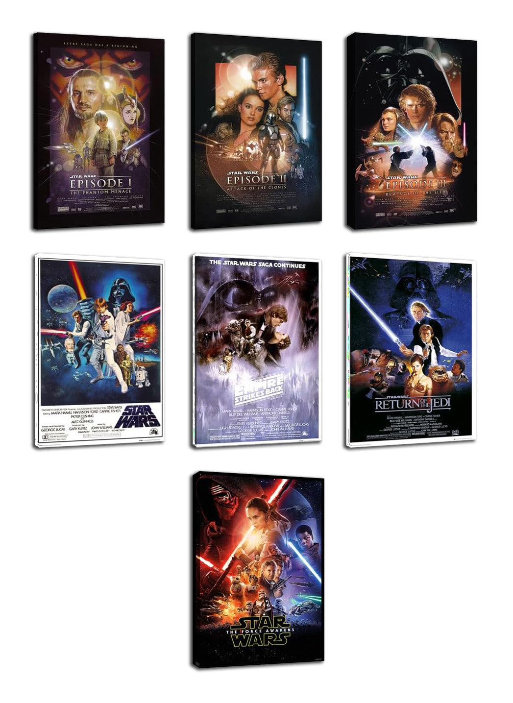 Star Wars Episode I, II, III, IV, V, VI & VII - Movie Poster Set (Paper and Canvas) Art Poster Printing Print