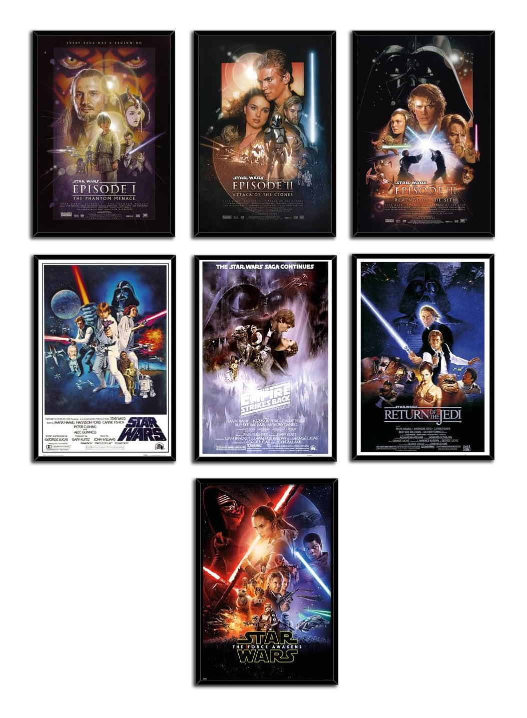 Star Wars Episode I, II, III, IV, V, VI & VII - Movie Poster Set (Paper and Canvas) Art Poster Printing Print