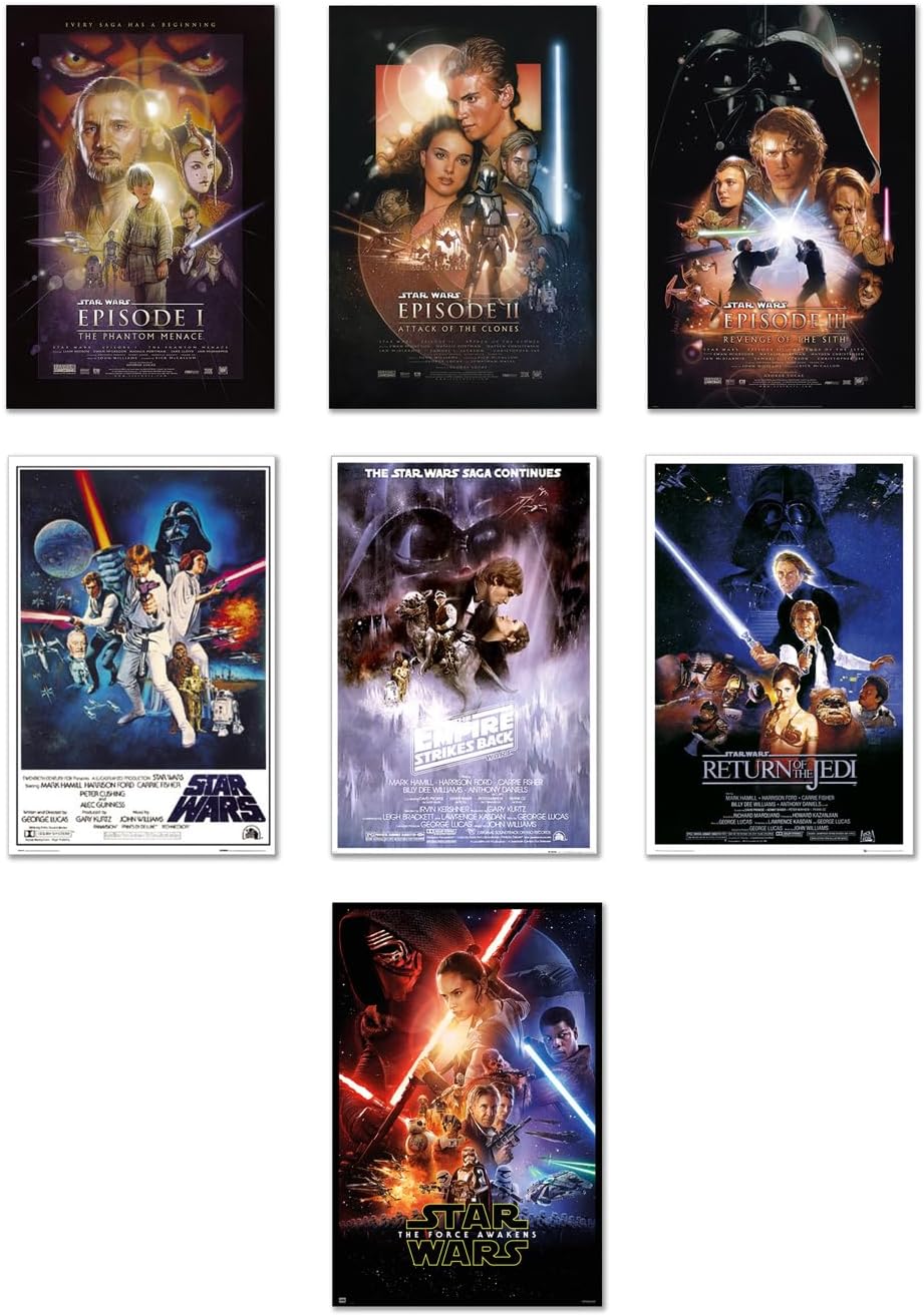 Star Wars Episode I, II, III, IV, V, VI & VII - Movie Poster Set (Paper and Canvas) Art Poster Printing Print
