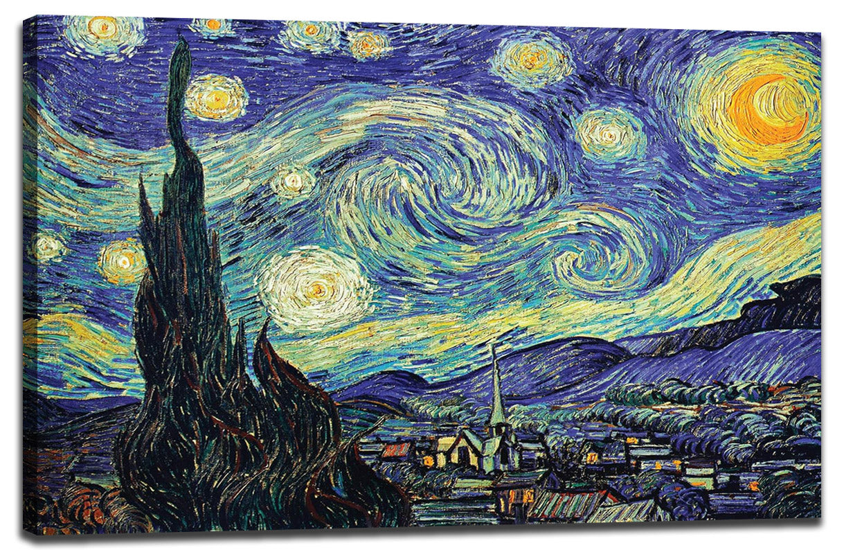The Starry Night 1889 by Vincent Van Gogh Decoration (Paper and Canvas) Art Poster Printing Print