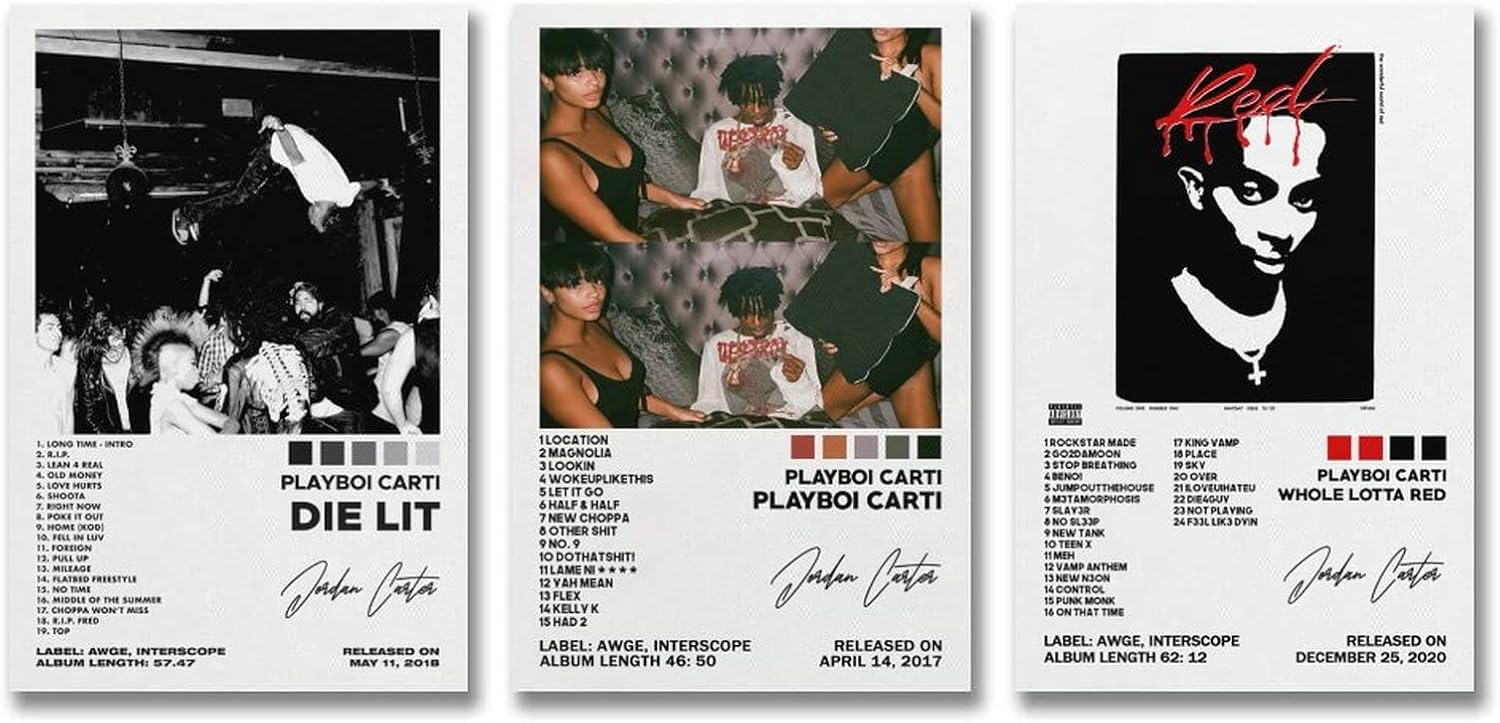 Playboi Carti Poster Album Cover Decorative Painting 3PC (paper and canvas) art poster printing print