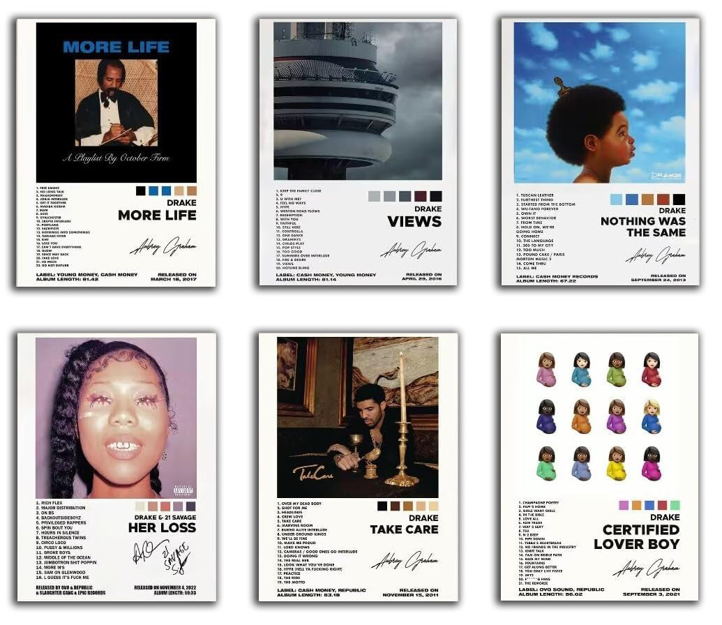 Drake Album Cover Posters Set of 6 (Paper and Canvas) Art Poster Printing Print
