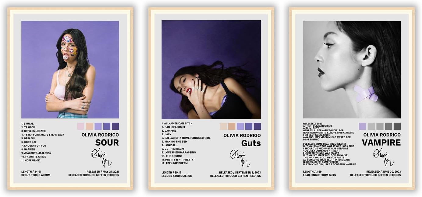Olivia Rodrigo Poster A Set of 3 Album Decorative Painting (paper and canvas) art poster printing print