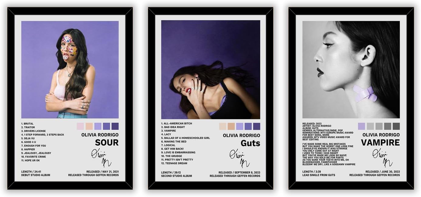 Olivia Rodrigo Poster A Set of 3 Album Decorative Painting (paper and canvas) art poster printing print
