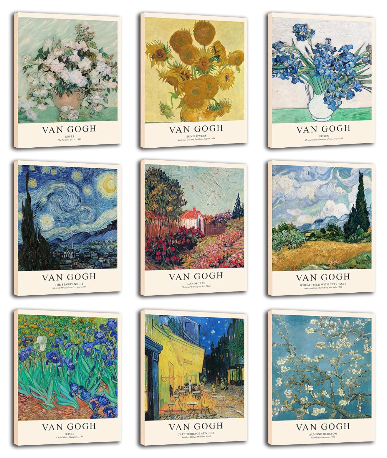 Van Gogh Wall Art Prints: Vintage Van Gogh Sunflowers Starry Night Retro Decoration (Paper and Canvas) Art Poster Printing Print