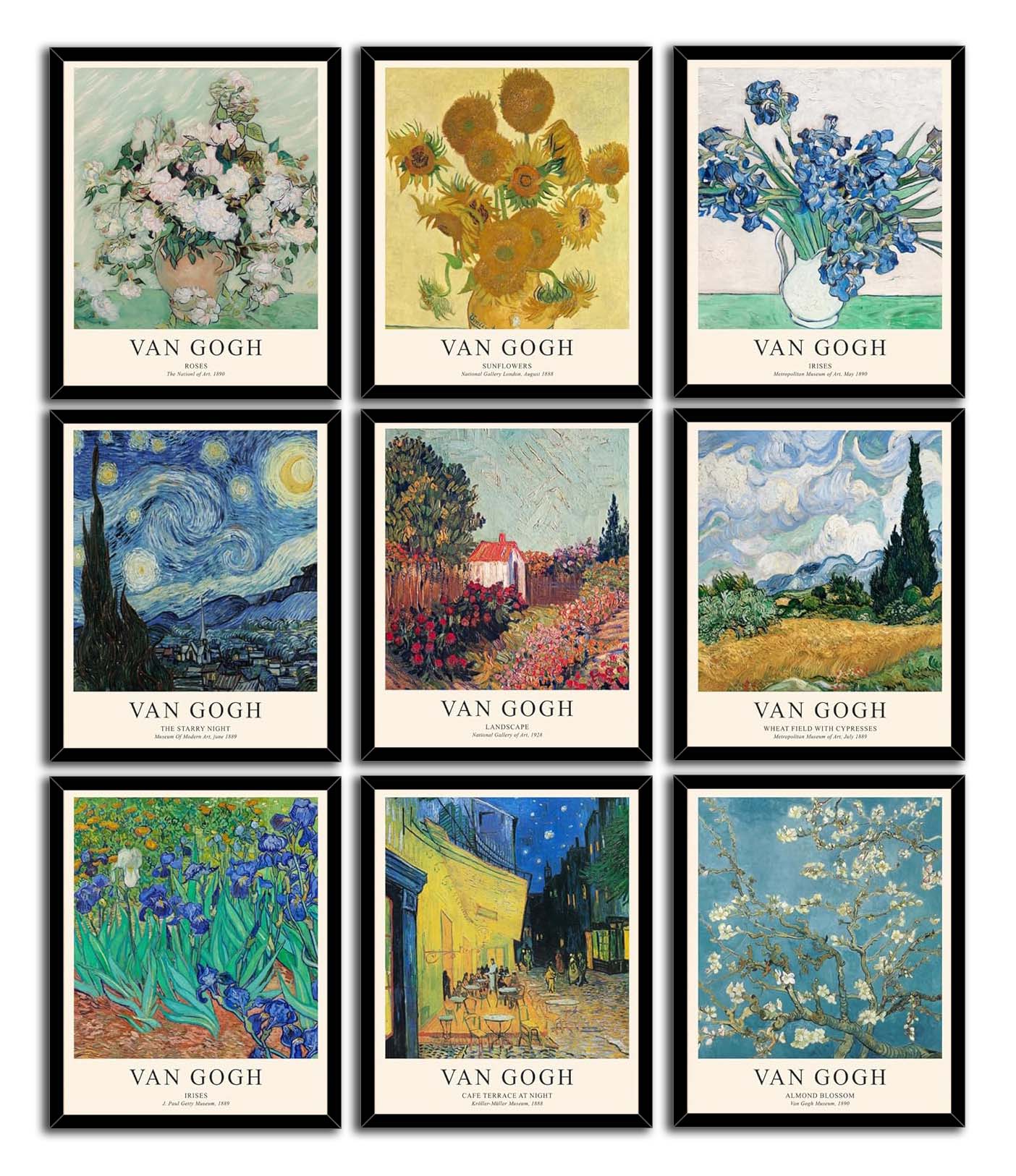 Van Gogh Wall Art Prints: Vintage Van Gogh Sunflowers Starry Night Retro Decoration (Paper and Canvas) Art Poster Printing Print