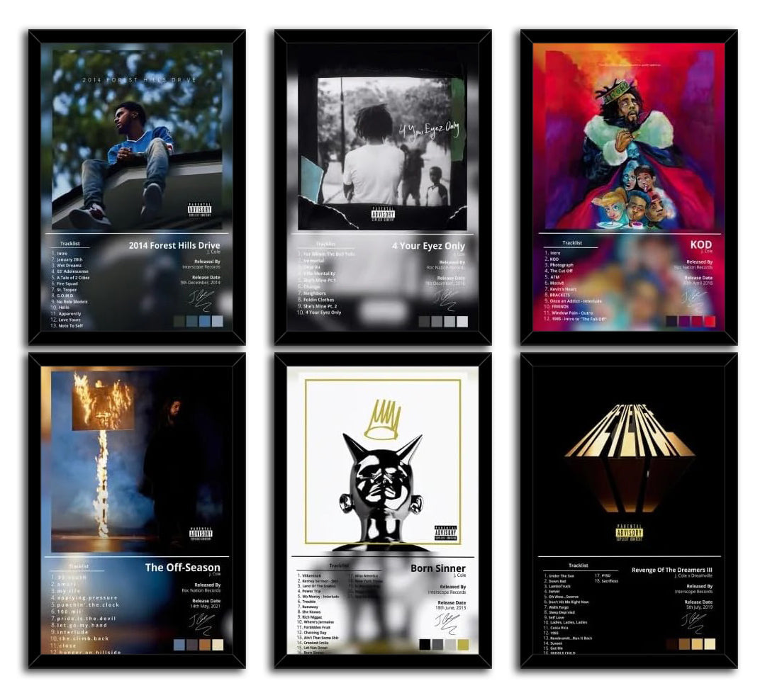 J Cole Music Cover Signed Print Rapper Posters Set of 6 for Living (paper and canvas) art poster printing print
