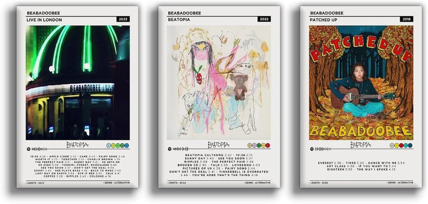 Album Posters Beabadoobee Beatopia Aesthetics 3 Piece Set (Paper and Canvas) Art Poster Printing Print