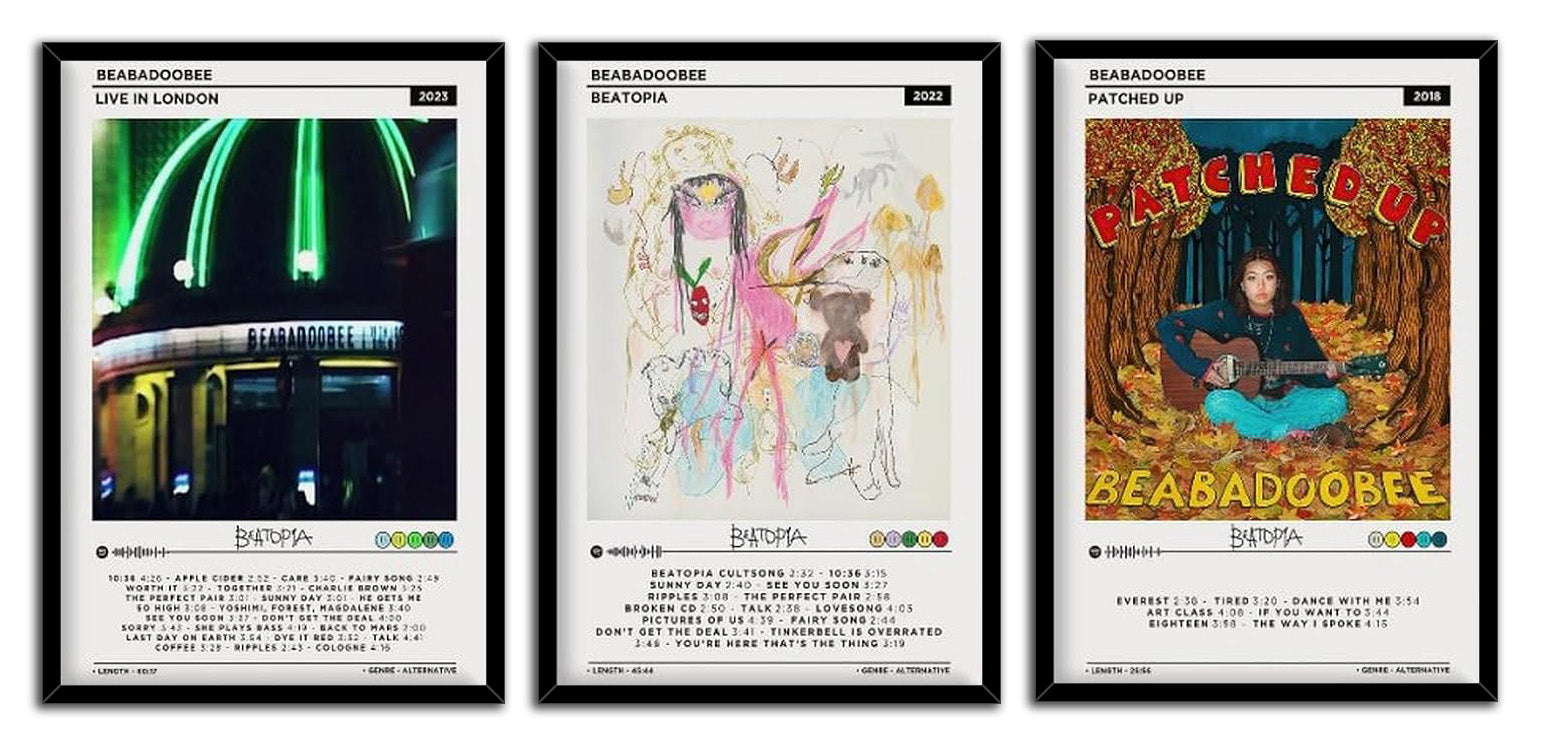 Album Posters Beabadoobee Beatopia Aesthetics 3 Piece Set (Paper and Canvas) Art Poster Printing Print
