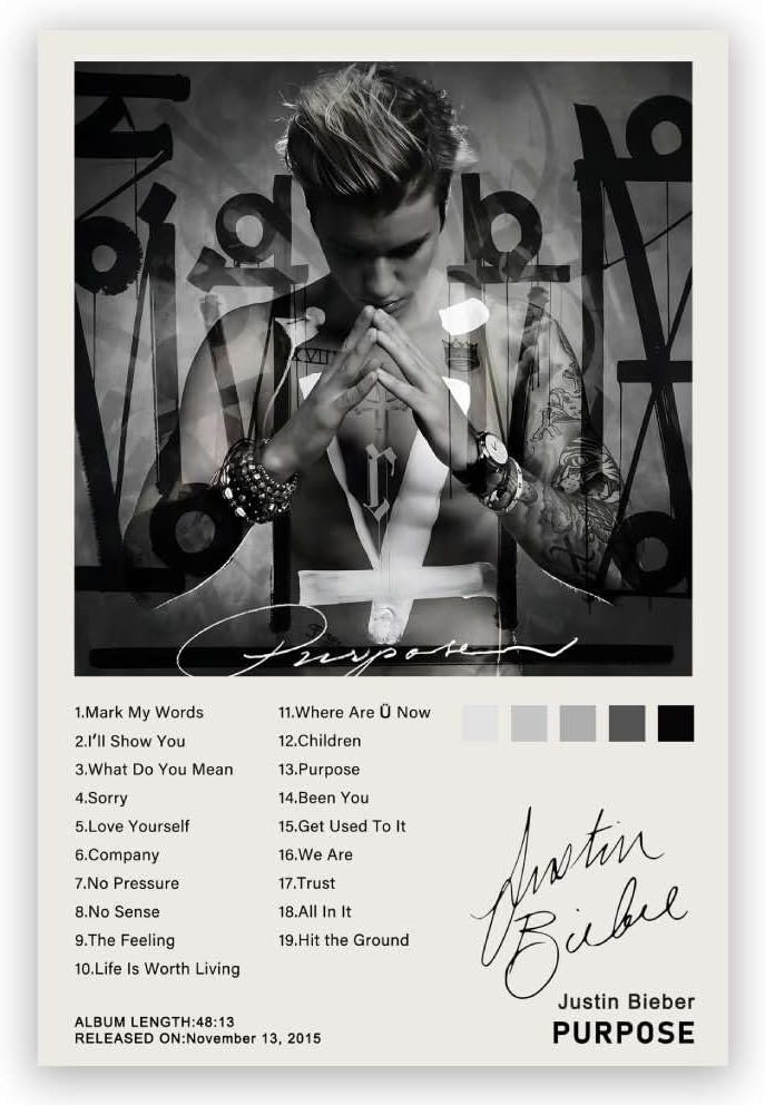 Purpose Albums Justin Bieber Posters Music (Paper and Canvas) Art Poster Printing Print