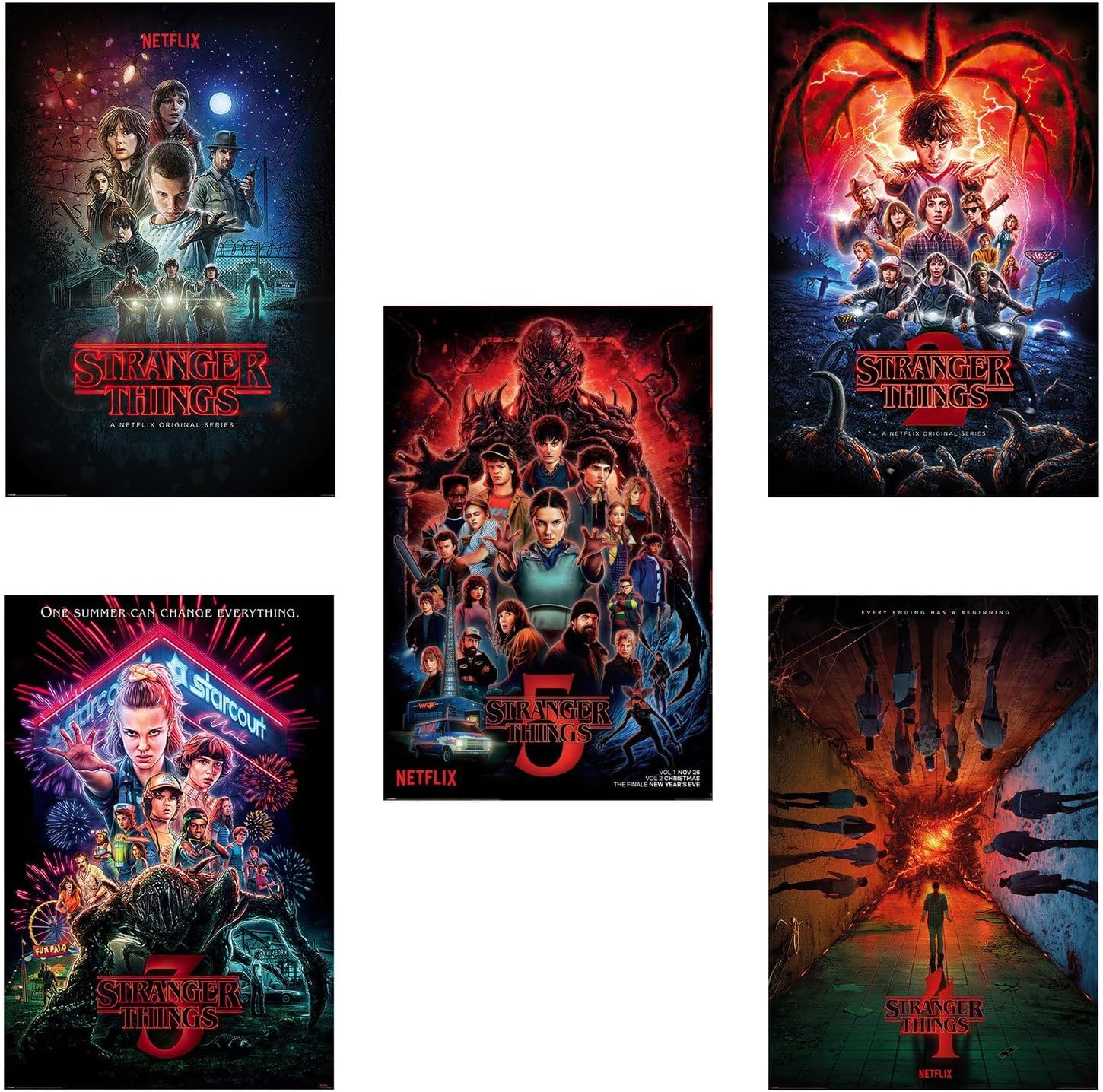 Stranger Things - Seasons 1, 2, 3, 4 & 5 TV Series (Paper and Canvas) Art Poster Printing Print