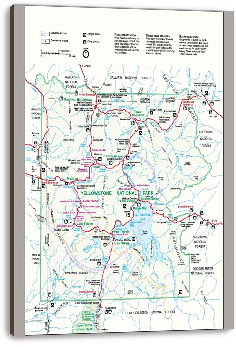 Yellowstone National Park Map Decorative Painting (paper and canvas) art poster printing print