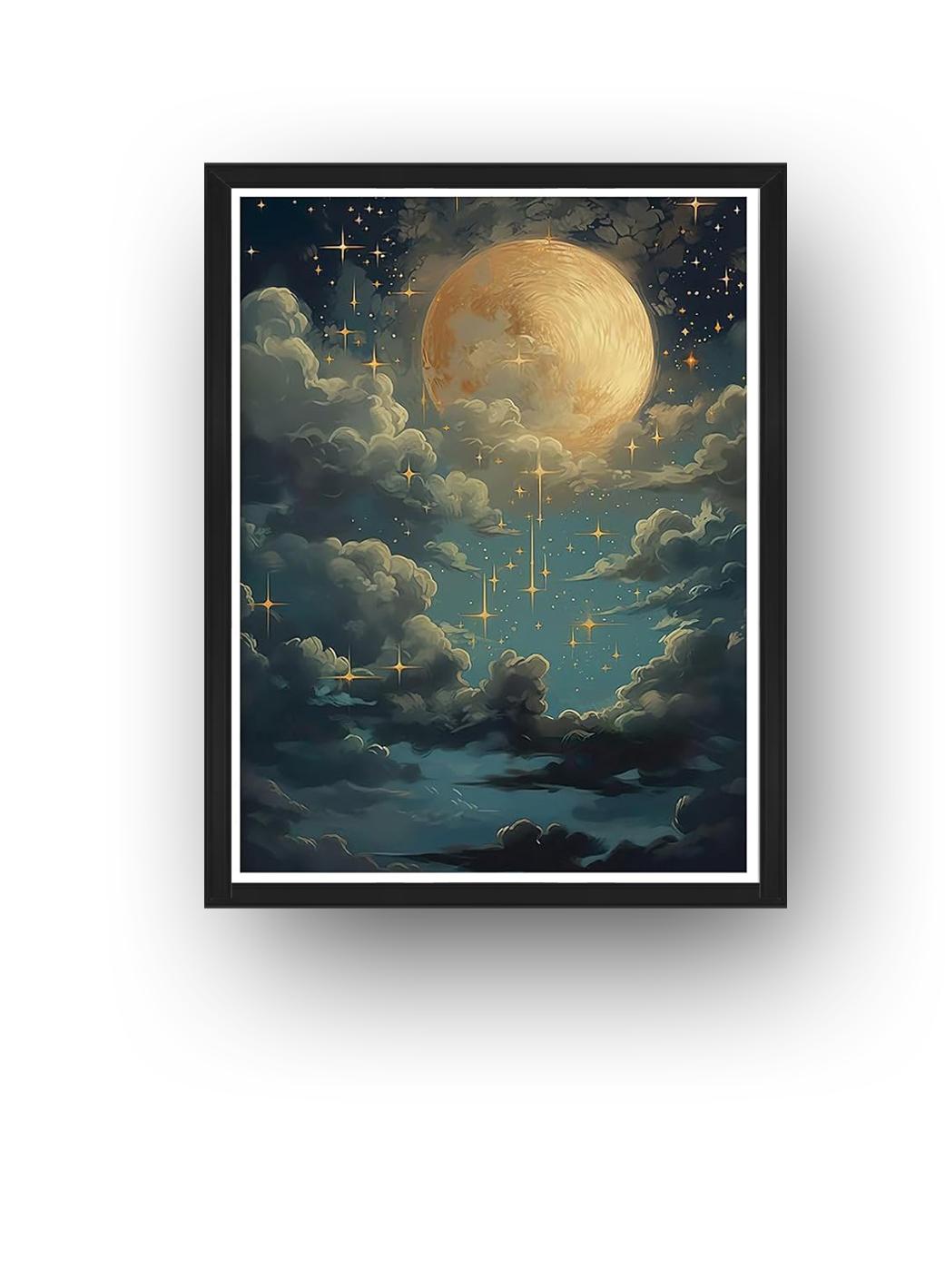 Vintage Celestial Moon Wall Art Gothic Moon (Paper and Canvas) Art Poster Printing Print